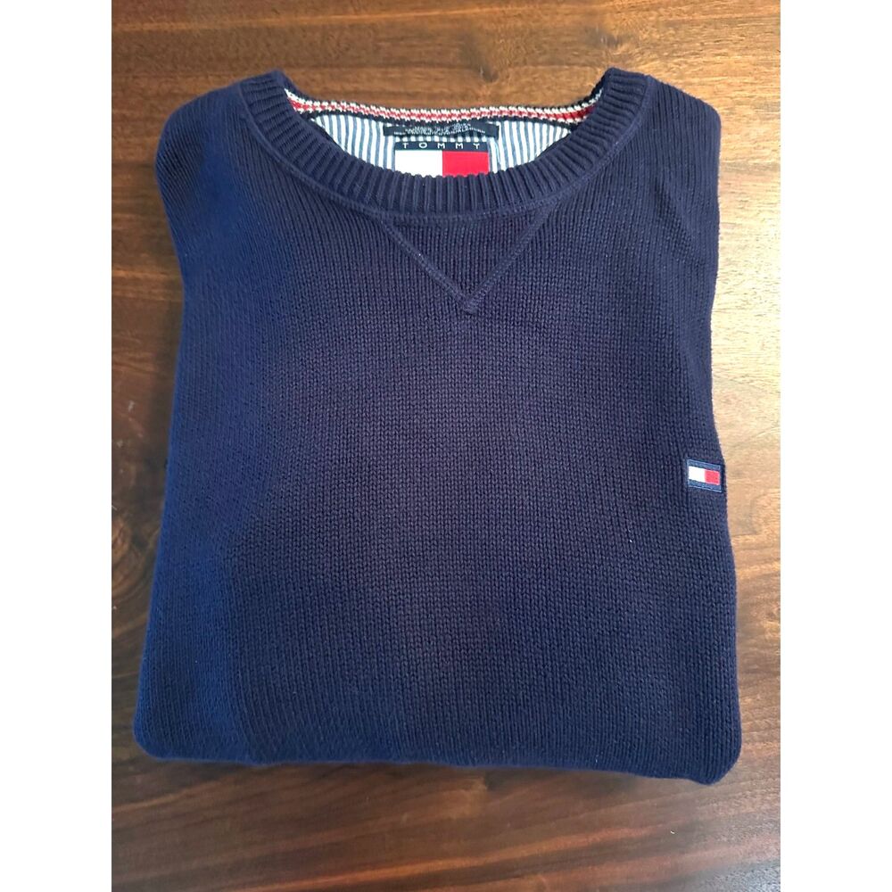Vintage 90s/Y2K Tommy Hilfiger heavyweight cotton knit crewneck sweater blue XL